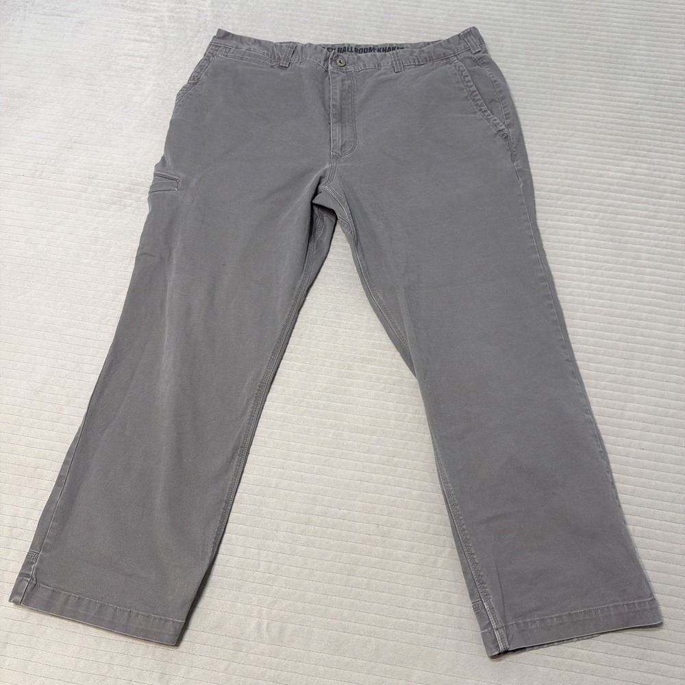 Duluth Trading Pants Mens 38x28 Gray Relaxed Straight Flex Ballroom Khakis Twill